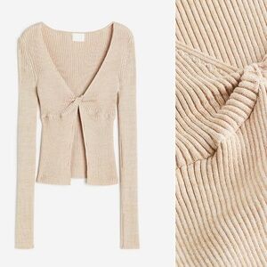 H&M cream rib-knit knot-detail long sleeve sweater NWT